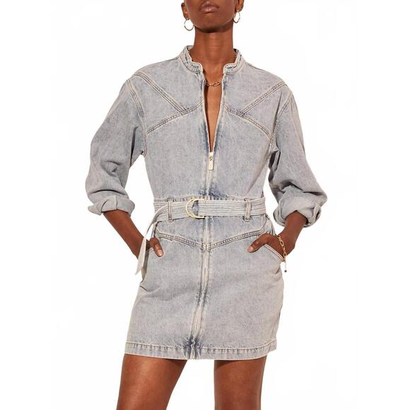 KIVARI Dresses & Skirts - NEW KIVARI jimmy denim mini dress in light blue acid wash